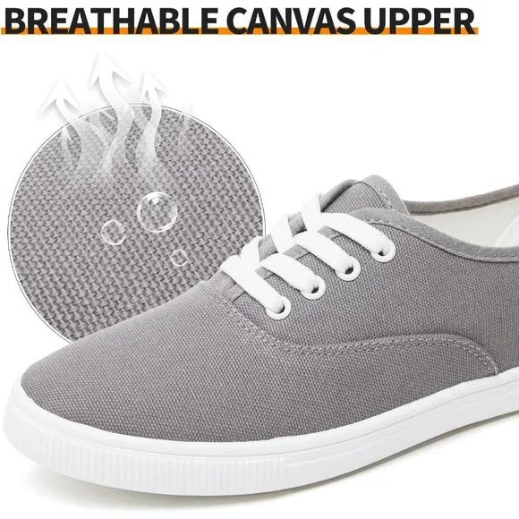 ⚡Women's Grey Classic Sneakers Low Top White Canvas Shoes Casual Lightweight